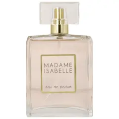 Szklana butelka perfum "Madame Isabelle" z różowym płynem.