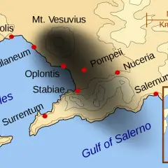 Mapa okolic Wezuwiusza, pokazująca Pompeje, Herkulanum i inne miasta. Idealna do planowania zwiedzania.