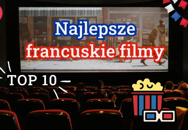 Ekran kinowy z napisem "Najlepsze francuskie filmy" i widownią.