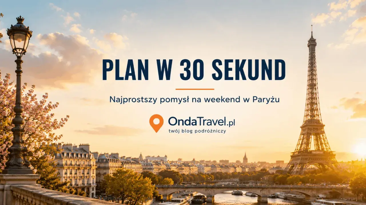 Widok na Paryż z Wieżą Eiffla i Sekwaną o zachodzie słońca.