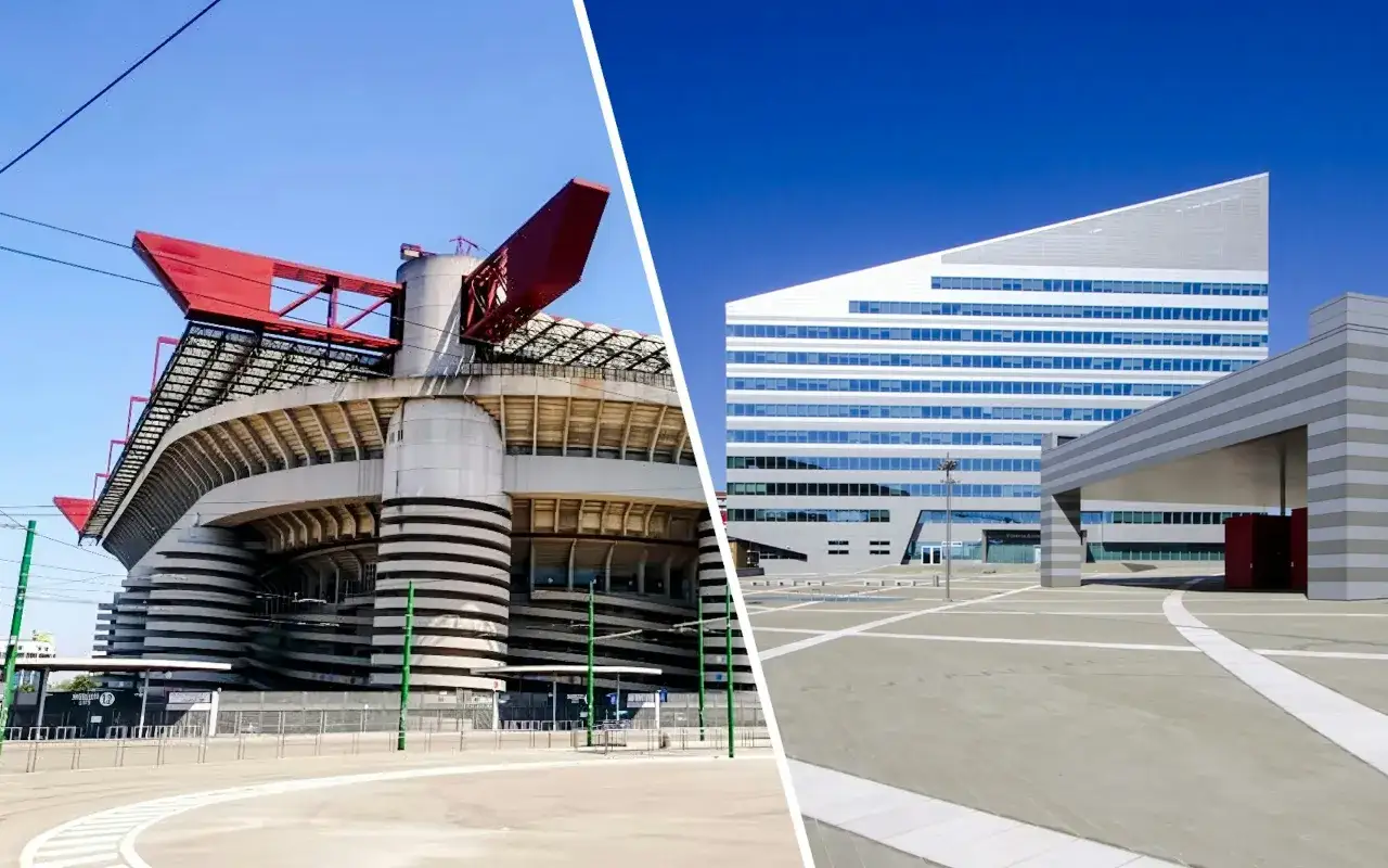 Stadion San Siro i nowoczesny budynek biurowy. Marzysz o meczu? Sprawdź san siro bilety!